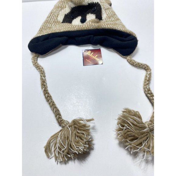 BRAND NEW Kid's Wool Knit Beanie Racoon Animal Winter Hat Pom Pom - Size Large - Picture 3 of 6